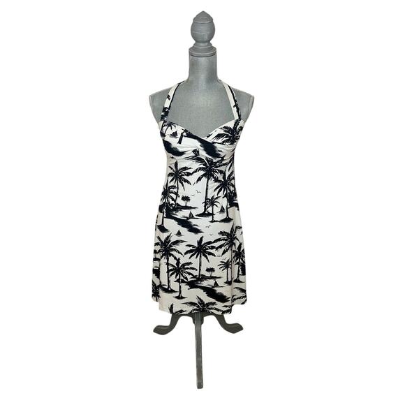 Tommy Bahama Black and White Palm Tree Print Halter Top Swim Beach Dress Size XS - Picture 2 of 7